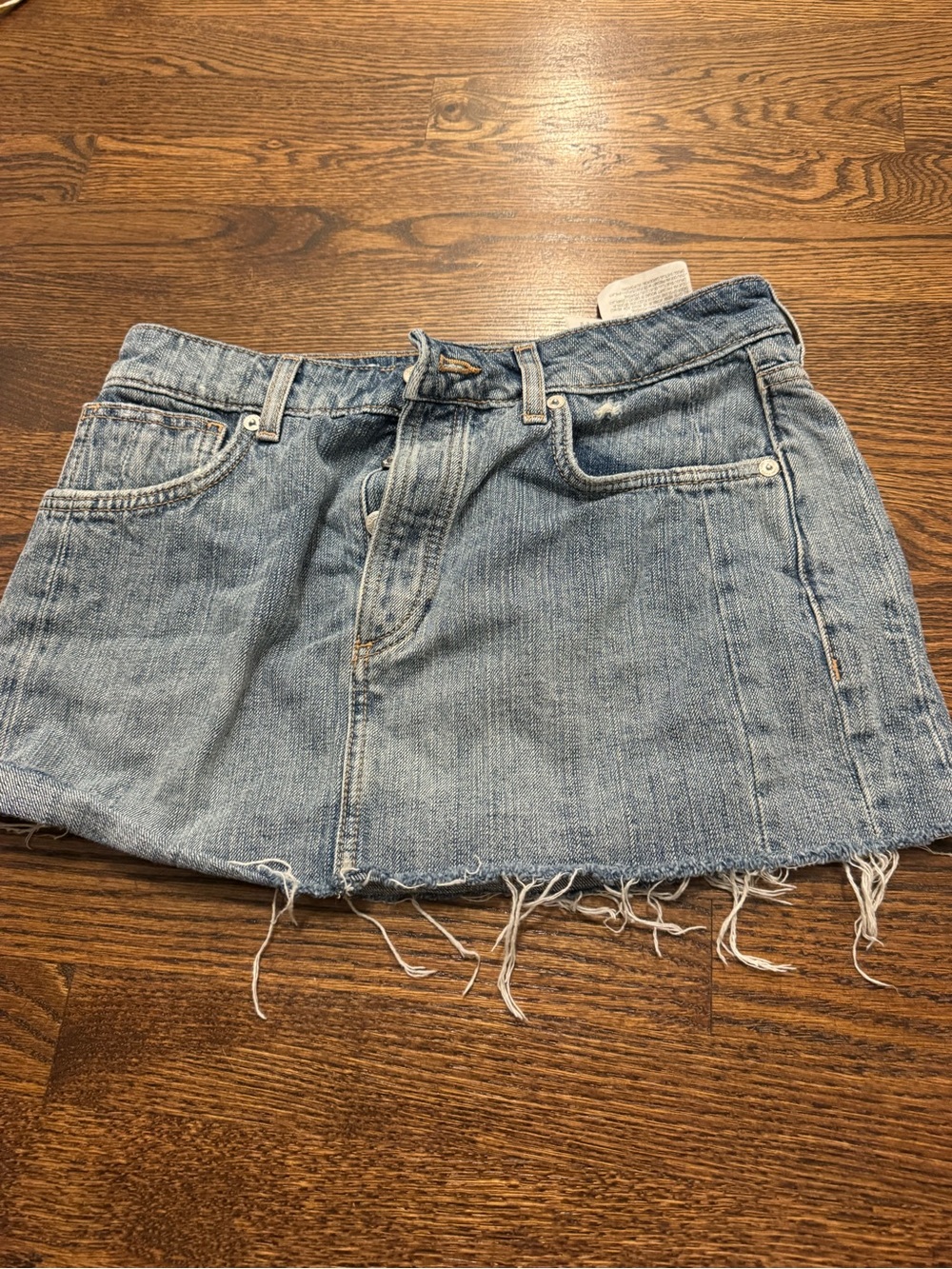 Zara Light Blue Denim Mini Skirt with Frayed Hem